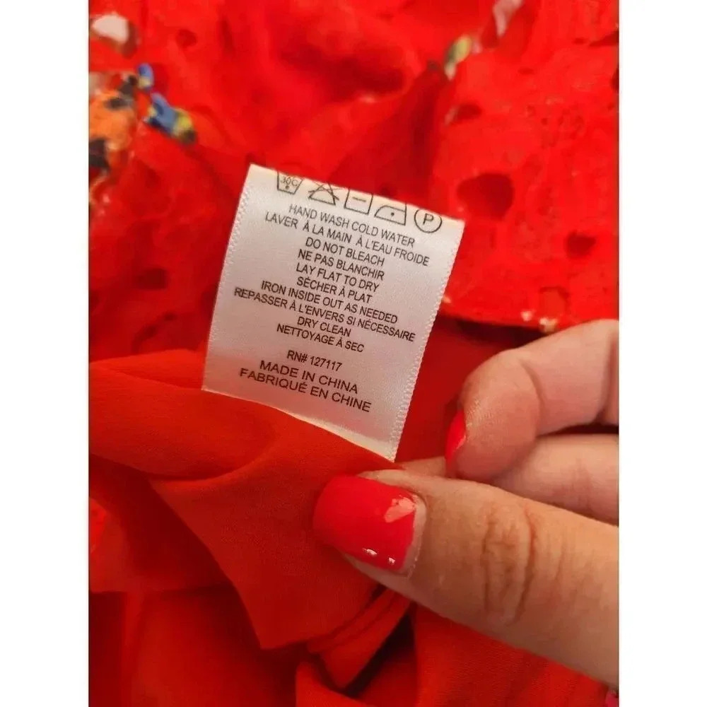 Bella Badgley Mischka Cynthia Red Floral Knee Length Dress Womens Size 4. - Picture 5 of 8